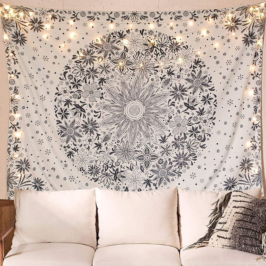 VibeCore Black And White Floral Tapestry