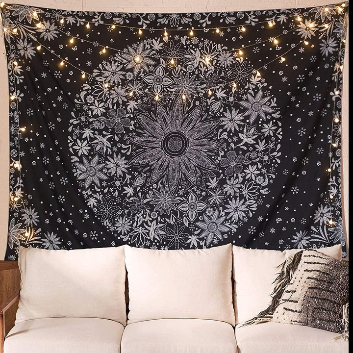 VibeCore Black Floral Tapestry