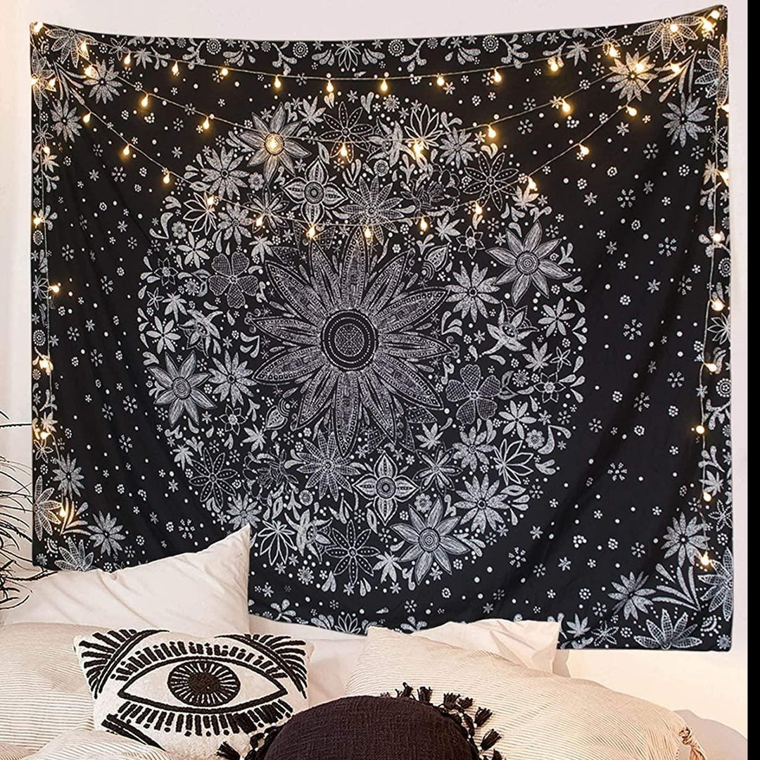 VibeCore Black Floral Tapestry Close Up