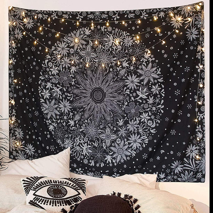 VibeCore Black Floral Tapestry Close Up