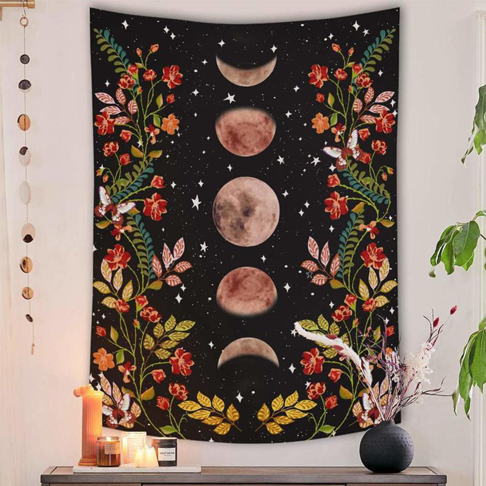 VibeCore Black Flower Moon Tapestry