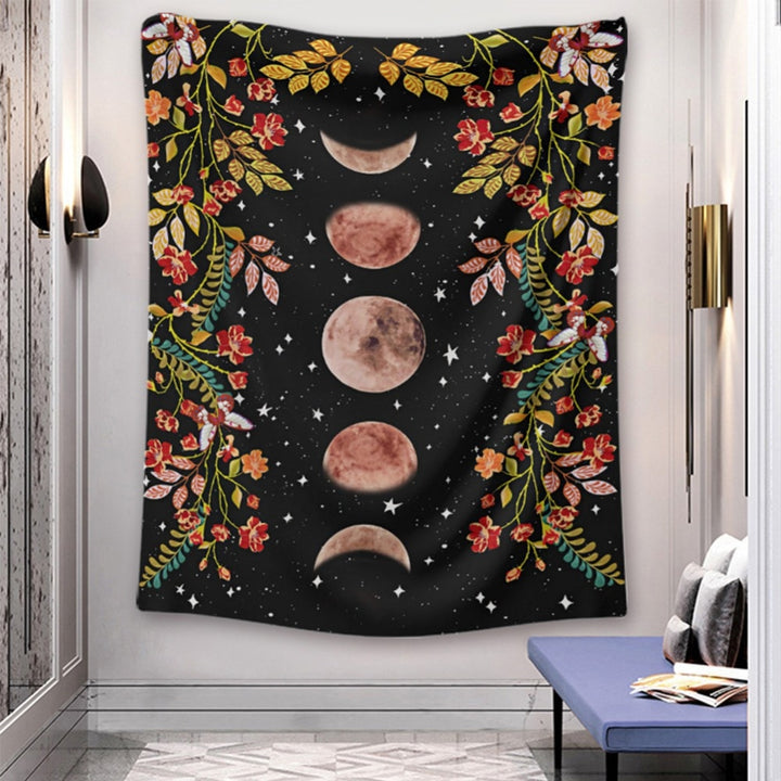 VibeCore Black Flower Moon Tapestry On Wall