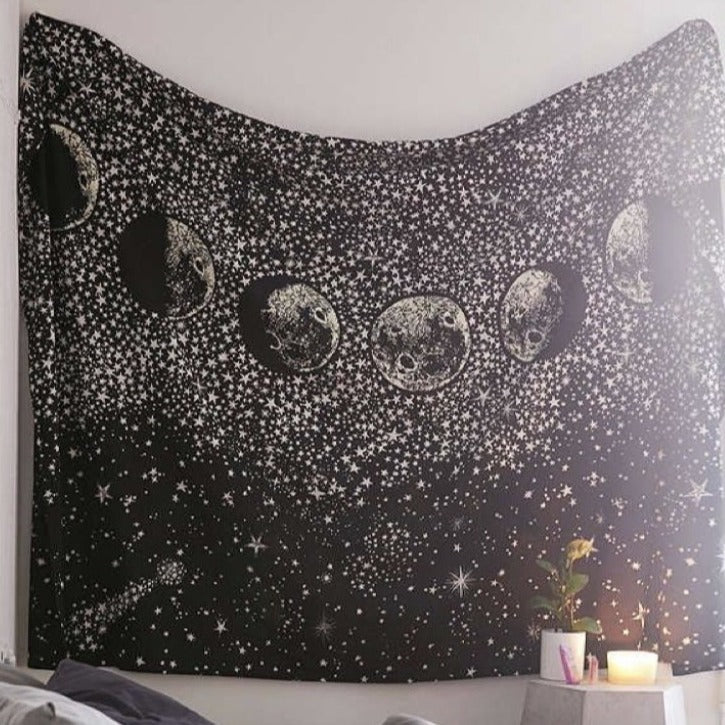 VibeCore Black Moon Phases Tapestry