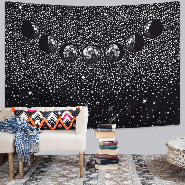 VibeCore Black Moon Phases Tapestry On Wall