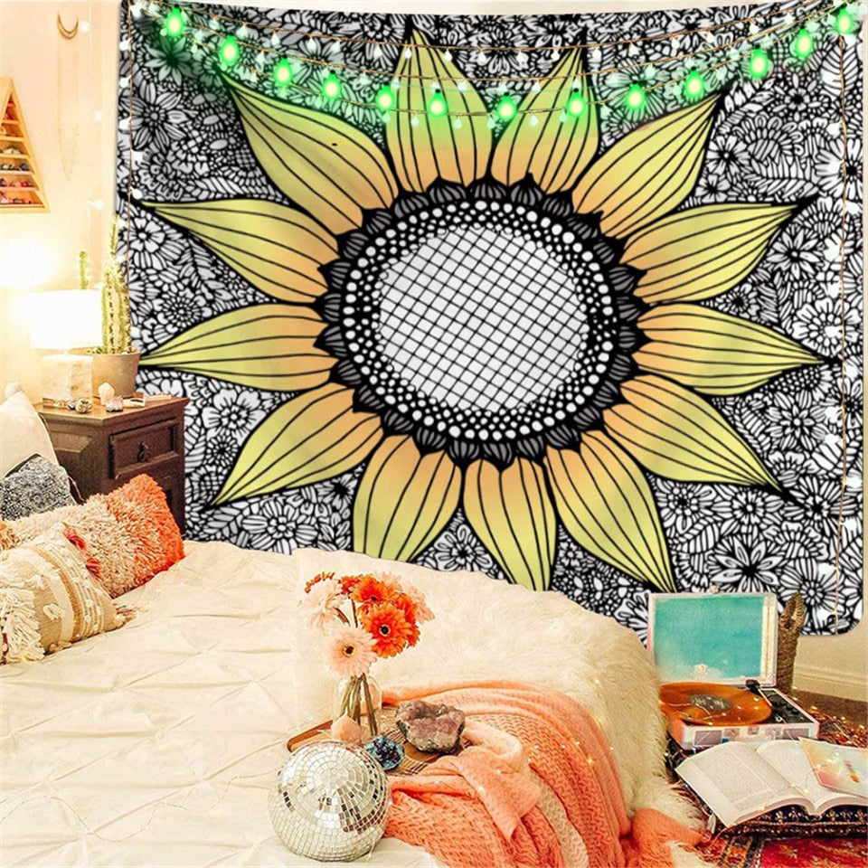 VibeCore Black Sunflower Tapestry