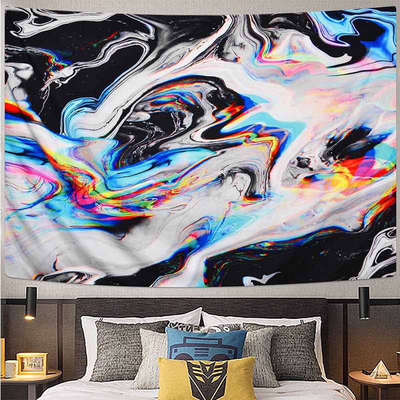 VibeCore Blurred Black Marble Tapestry In Bedroom
