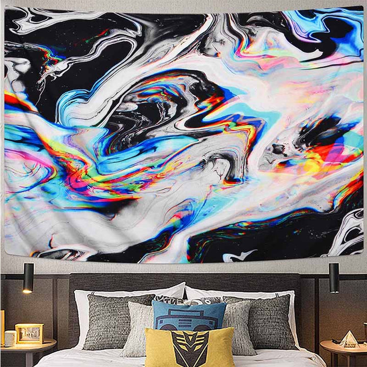 VibeCore Blurred Black Marble Tapestry In Bedroom