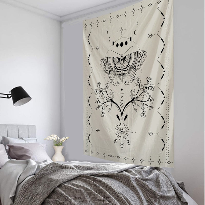 VibeCore Butterfly Tarot Tapestry On Right Wall Behind Bed
