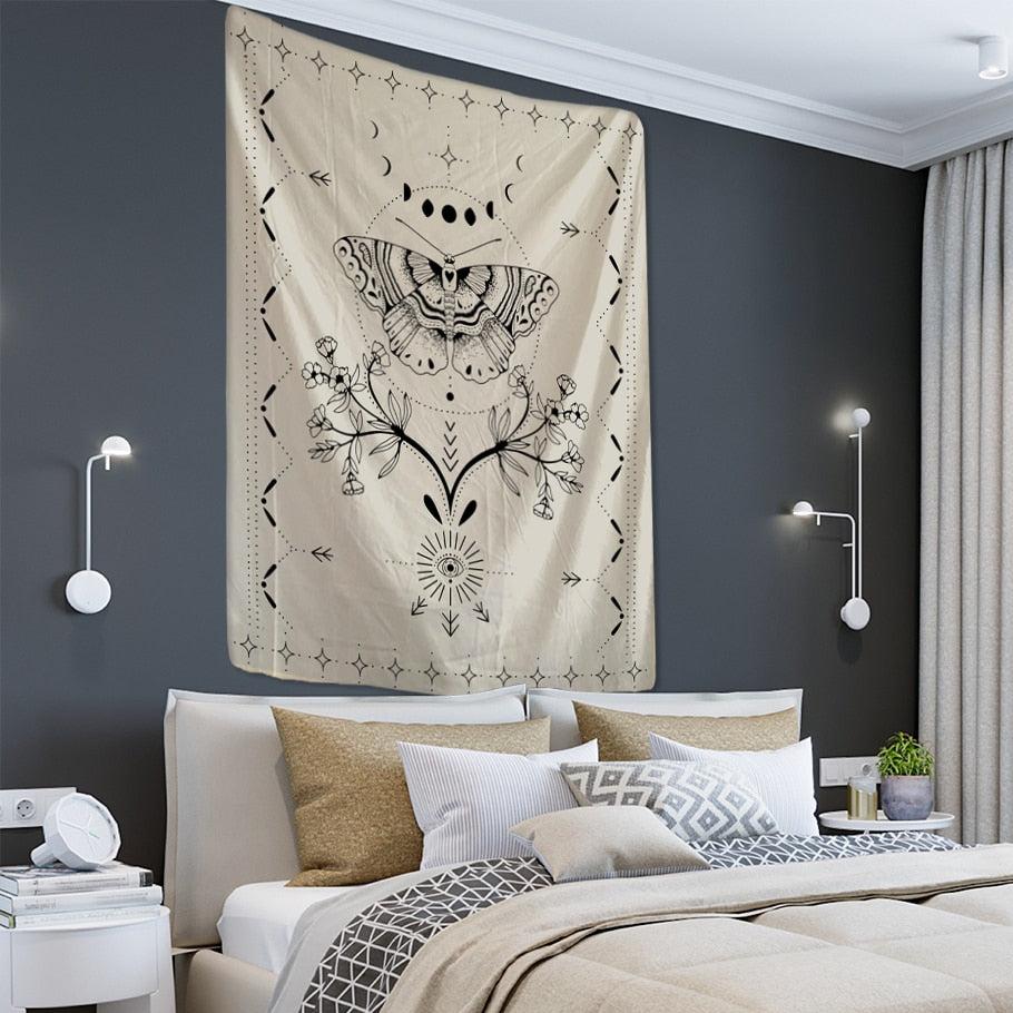 VibeCore Butterfly Tarot Tapestry On Wall Behind Bed