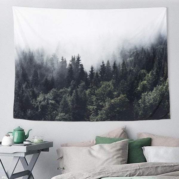 VibeCore Fog Over Forest Tapestry