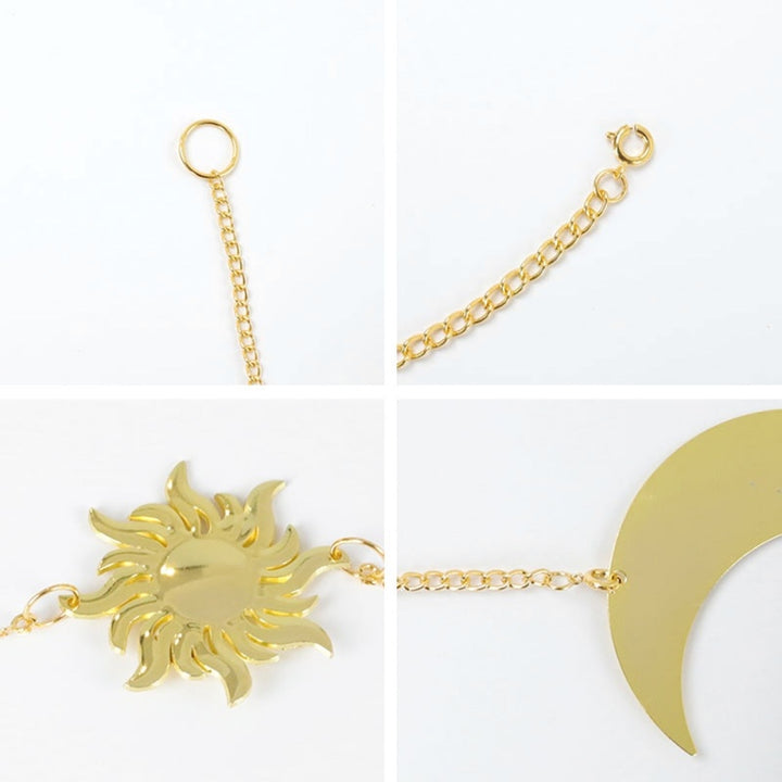 VibeCore Metal Sun and Moon Shaped Wall Hanging Attachments, showing the hooks and ornaments required for installation, ensuring a secure and adjustable hang for the sun and moon wall art.