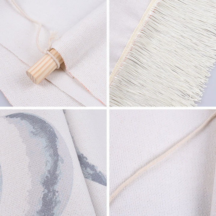 VibeCore Nine Phases of the Moon Wall Hanging in white, made from natural cotton-linen with twine for hanging, offering a durable and handcrafted celestial design.