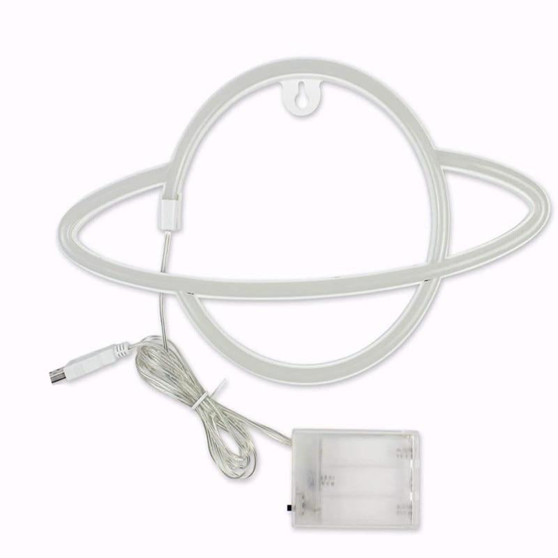 Aesthetic VibeCore Out Of This World Planet Neon Light unlit, showcasing the design and details of this USB or battery-powered LED sign, perfect for trendy bedroom, dorm, or gaming room decor.