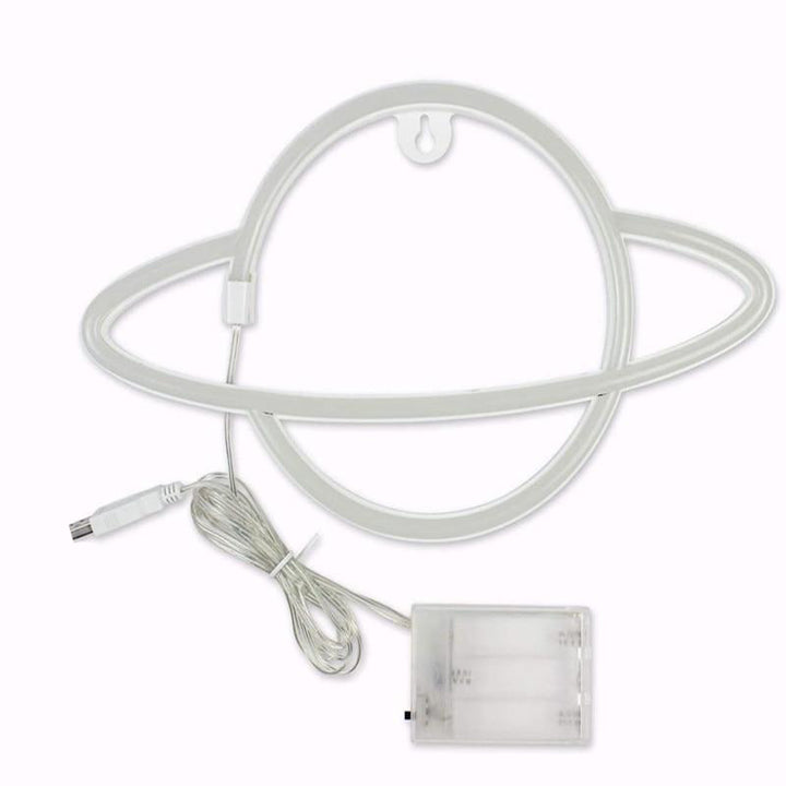 Aesthetic VibeCore Out Of This World Planet Neon Light unlit, showcasing the design and details of this USB or battery-powered LED sign, perfect for trendy bedroom, dorm, or gaming room decor.