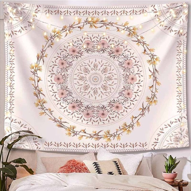VibeCore Pastel Rose Tapestry On Wall Behind Bed