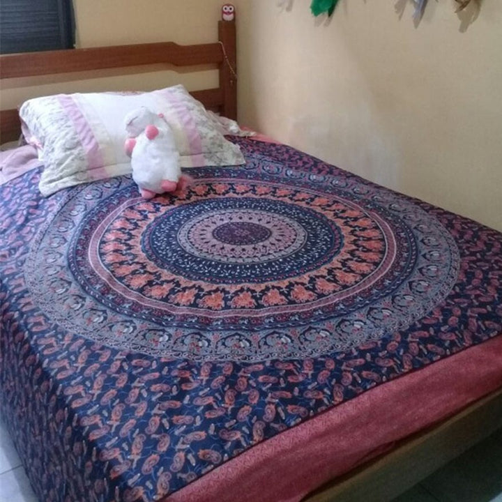 VibeCore Purple Fever Mandala Tapestry On Bed