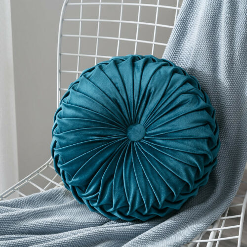 VibeCore Round Velvet Cushion in Blue, with a soft, plush texture and rich faux velvet fabric, perfect for adding a touch of elegance and comfort to your space.