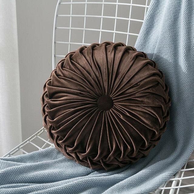 VibeCore Round Velvet Cushion in Brown, showcasing a soft faux velvet texture that brings elegance and comfort to any space, perfect for adding warmth to your decor.