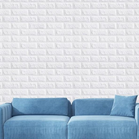 VibeCore self-adhesive white brick wallpaper on smooth wall, adding a sleek and modern texture.