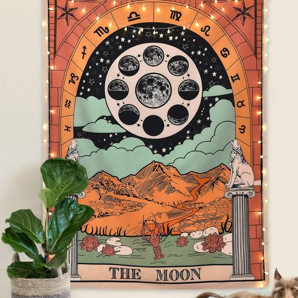 VibeCore The Moon Colorful Tarot Tapestry