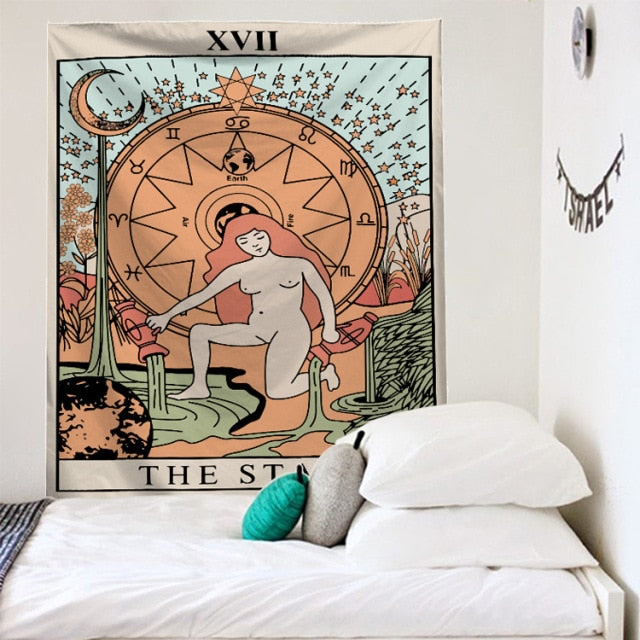 VibeCore The Star Colorful Tarot Tapestry Behind Bed